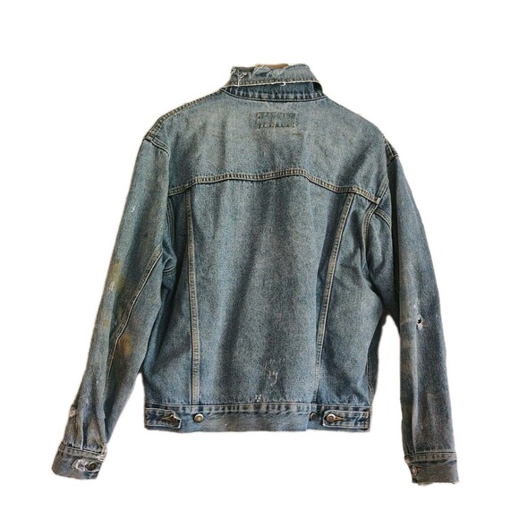 VTG Wrangler Hero MEDIUM Denim Trucker Jacket Men's Faded Workwear Distressed - Picture 3 of 16